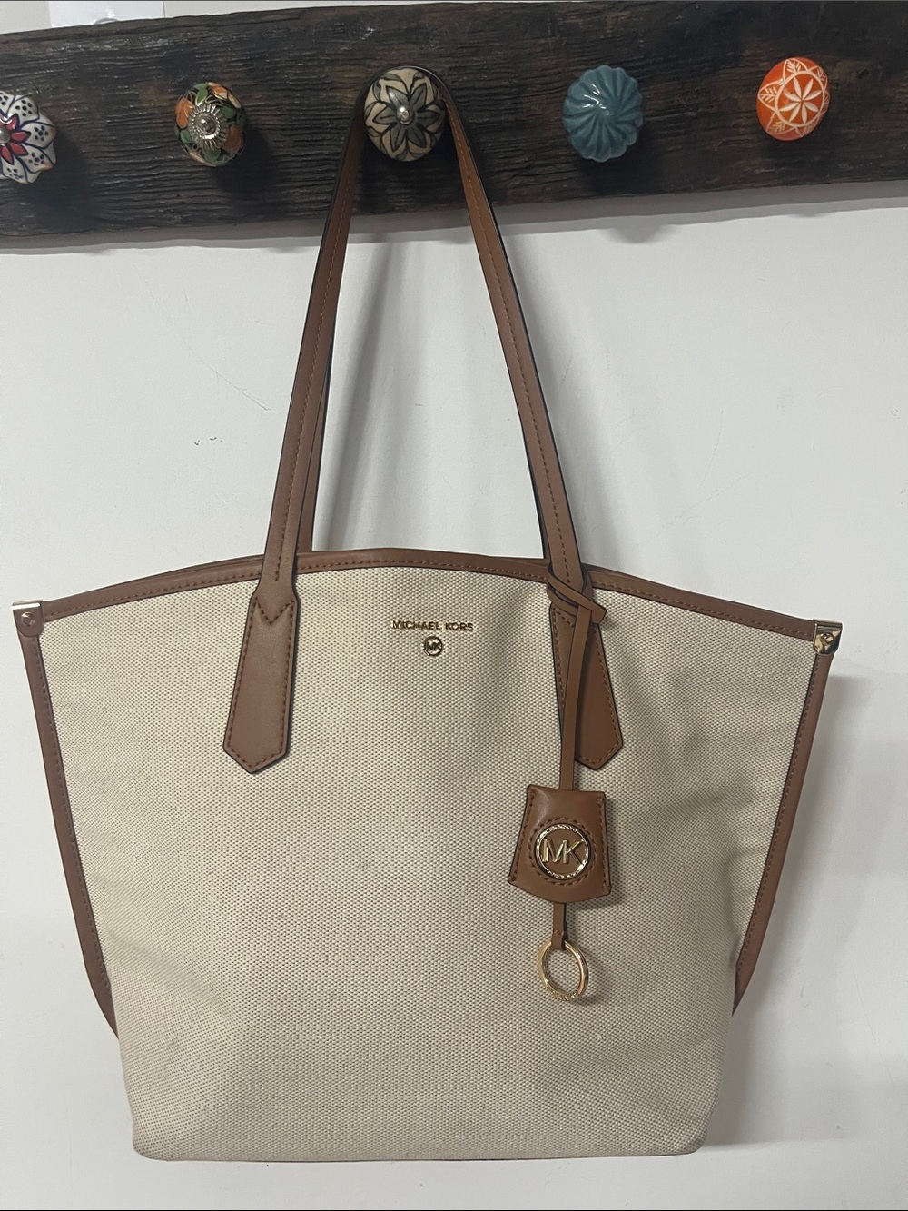 Michael Kors Jane Large Logo Tote Signature Coated Canvas Vanilla / Acorn